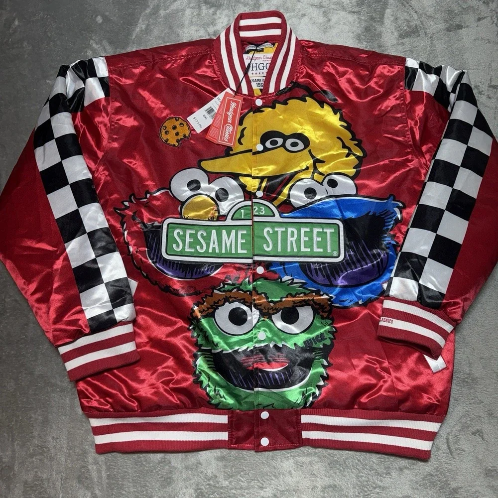 Headgear Classics Sesame Street‎ Jacket Mens 6XL Red Satin Varsity Cartoon Print